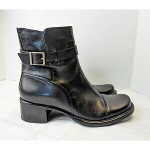 Bakers Black Leather Ankle Booties with Buckle Strap Detail